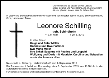 Traueranzeige von Leonore Schilling von Neue Presse Coburg