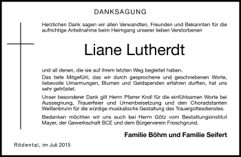 Traueranzeige von Liane Lutherdt von Neue Presse Coburg