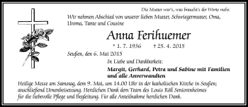 Traueranzeige von Anna Ferihuemer von Frankenpost