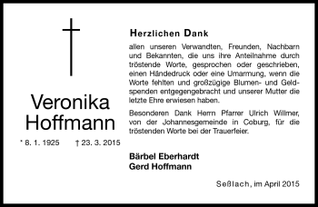 Traueranzeige von Veronika Hoffmann von Neue Presse Coburg