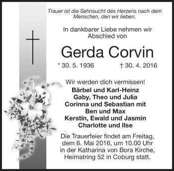 Traueranzeige von Gerda Corvin von Neue Presse Coburg