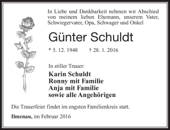 Traueranzeige von Günter Schuldt von Südthüringer Presse