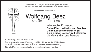 Traueranzeige von Wolfgang Beez von Neue Presse Coburg