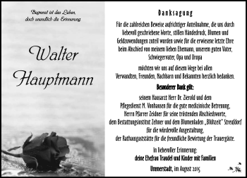 Traueranzeige von Walter Hauptmann von Südthüringer Presse