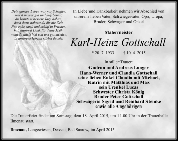 Traueranzeige von Karl-Heinz Gottschall von Südthüringer Presse