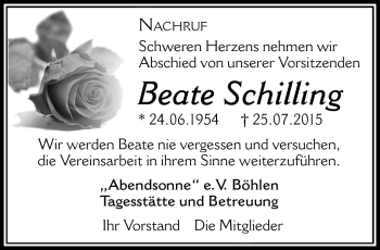 Traueranzeige von beate Schilling von Südthüringer Presse