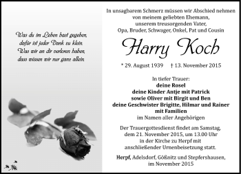 Traueranzeige von Harry Koch von Südthüringer Presse