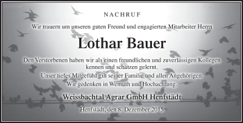Traueranzeige von Lozhar Bauer von Südthüringer Presse