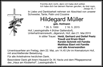 Traueranzeige von Hildegard Müller von Frankenpost