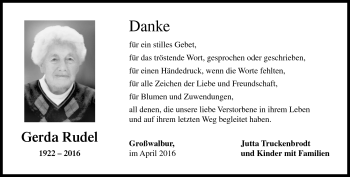 Traueranzeige von Gerda Rudel von Neue Presse Coburg