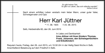 Traueranzeige von Karl Jüttner von Frankenpost