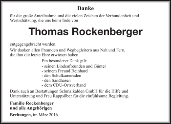 Traueranzeige von Thomas Rockenberger von Südthüringer Presse