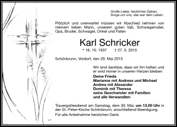 Traueranzeige von Karl Schricker von Frankenpost