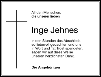 Traueranzeige von Inge Jehnes von Frankenpost