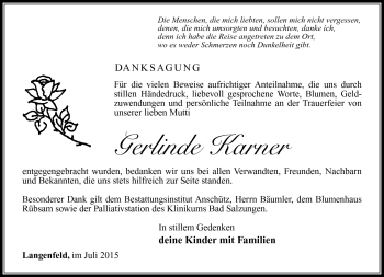 Traueranzeige von Gerlinde Karner von Südthüringer Presse