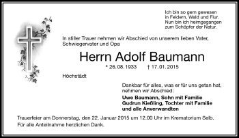 Traueranzeige von Adolf Baumann von Frankenpost
