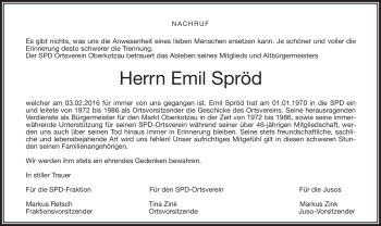 Traueranzeige von Emil Spröd von Frankenpost