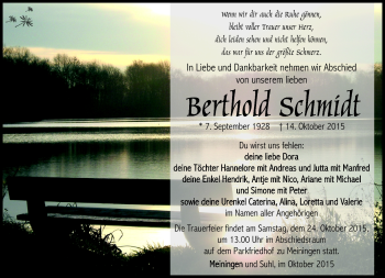 Traueranzeige von Berthold Schmidt von Südthüringer Presse