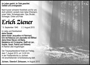 Traueranzeige von Erich Ziener von Südthüringer Presse