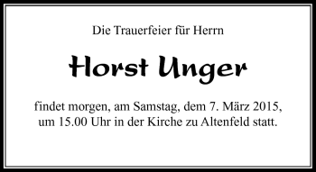 Traueranzeige von Horst Unger von Südthüringer Presse