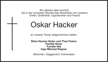 Traueranzeige von Oskar Hacker von Neue Presse Coburg