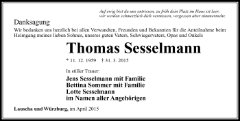 Traueranzeige von Thomas Sesselmann von Südthüringer Presse