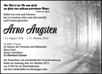Traueranzeige von Arno Augsten von Südthüringer Presse