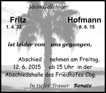 Traueranzeige von Fritz Hofmann von Neue Presse Coburg
