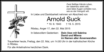 Traueranzeige von Arnold Suck von Frankenpost