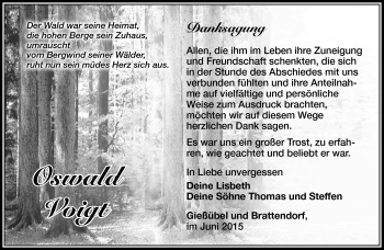 Traueranzeige von Oswald Voigt von Südthüringer Presse