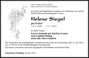 Traueranzeige von Helene Siegel von Südthüringer Presse