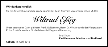 Traueranzeige von Wiltrud Eßig von Neue Presse Coburg