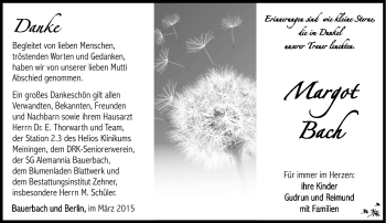 Traueranzeige von Margott Bach von Südthüringer Presse