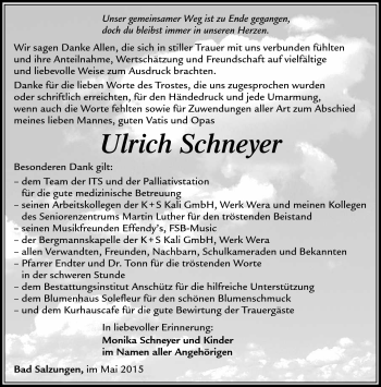 Traueranzeige von Ulrich Schneyer von Südthüringer Presse