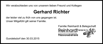 Traueranzeige von Gerhard Richter von Neue Presse Coburg