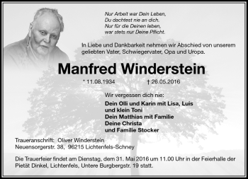 Traueranzeige von Manfred Winderstein von Neue Presse Coburg