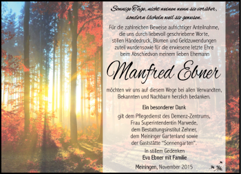 Traueranzeige von Manfred Ebner von Südthüringer Presse