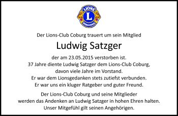 Traueranzeige von Ludwig Satzger von Neue Presse Coburg