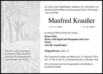 Traueranzeige von Manfred Kraußer von Neue Presse Coburg