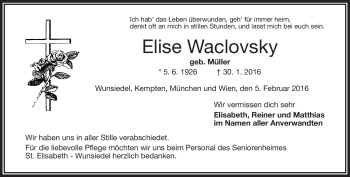 Traueranzeige von Elise Waclovsky von Frankenpost