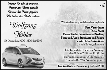 Traueranzeige von Wolfgang Köhler von Südthüringer Presse