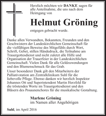 Traueranzeige von Helmut Gröning von Südthüringer Presse
