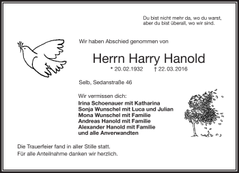 Traueranzeige von Harry Hanold von Frankenpost