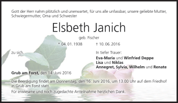 Traueranzeige von Elsbeth Janich von Neue Presse Coburg