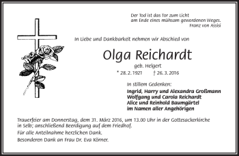 Traueranzeige von Olga Reichardt von Frankenpost