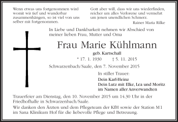 Traueranzeige von Marie Kühlmann von Frankenpost