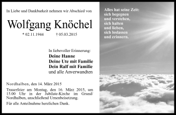 Traueranzeige von Wolfgang Knöchel von Neue Presse Coburg