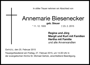 Traueranzeige von Annemarie Biesenecker von Neue Presse Coburg