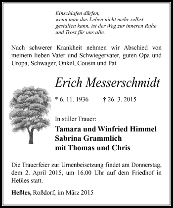Traueranzeige von Erich Messerschmidt von Südthüringer Presse