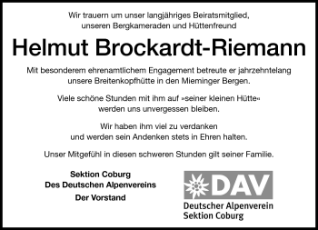 Traueranzeige von Helmut Brockardt-Riemann von Neue Presse Coburg